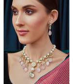 Pink Blue and White Kundan Necklace Set