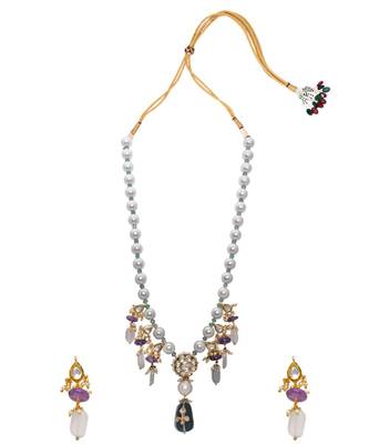Pink Blue and White Kundan Necklace Set 2