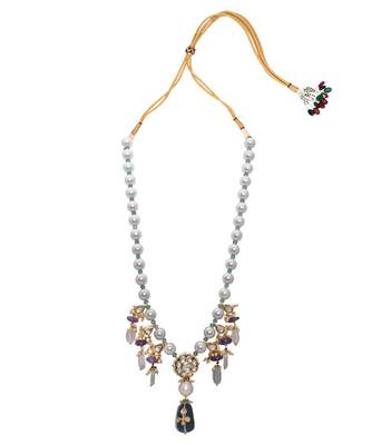 Pink Blue and White Kundan Necklace Set 3