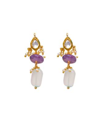 Pink Blue and White Kundan Necklace Set 4