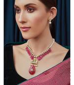 White Red Gold Tone Kundan Necklace