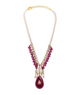 White Red Gold Tone Kundan Necklace 2