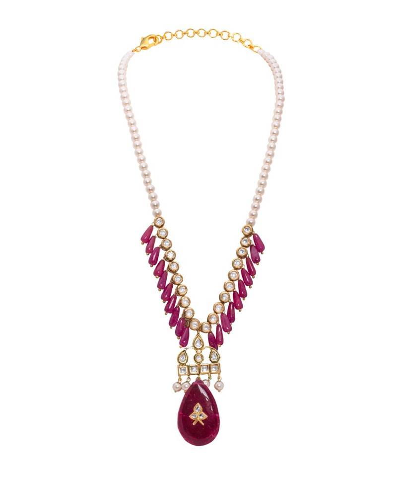 White Red Gold Tone Kundan Necklace