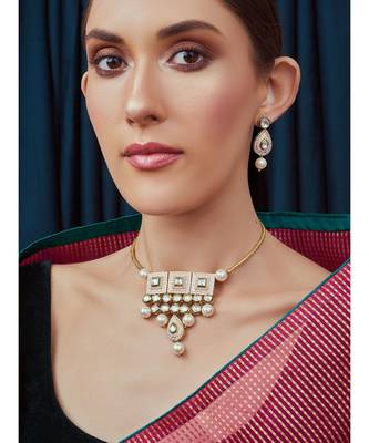 Pink White Gold Tone Meenakari Necklace Set 1