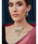 Pink White Gold Tone Meenakari Necklace Set