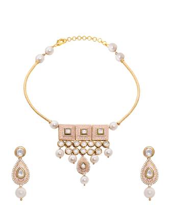 Pink White Gold Tone Meenakari Necklace Set 2