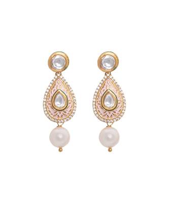 Pink White Gold Tone Meenakari Necklace Set 4