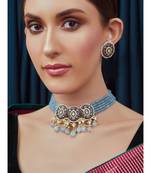 Orange White Blue Meenakari Pearl Necklace Set