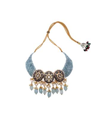Orange White Blue Meenakari Pearl Necklace Set 3