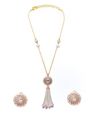 White Pink Gold Tone Kundan Necklace Set 2