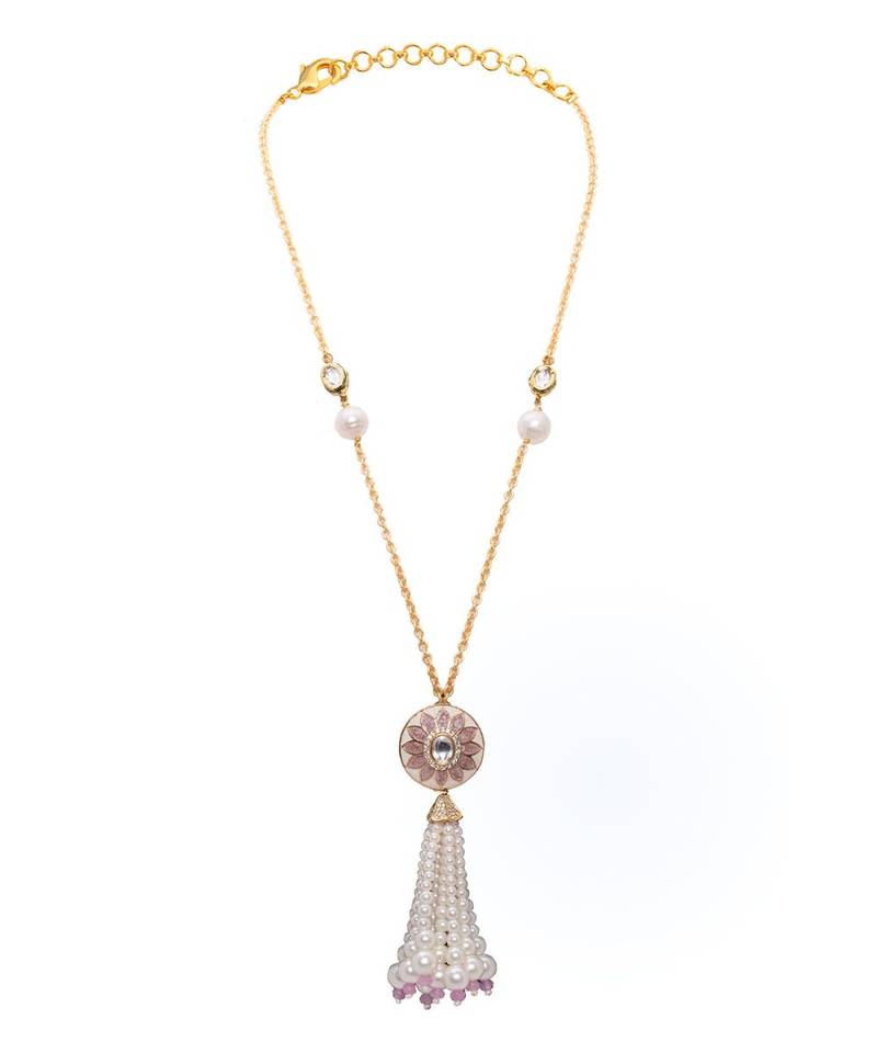 White Pink Gold Tone Kundan Necklace Set