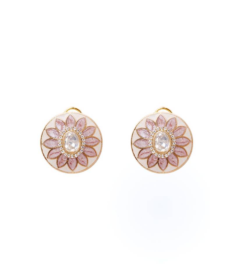 White Pink Gold Tone Kundan Necklace Set