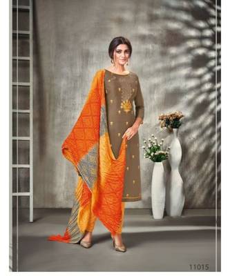 Off Brown Embroidery Modal silk unstitch straight fit churidar suits salwar suits 1