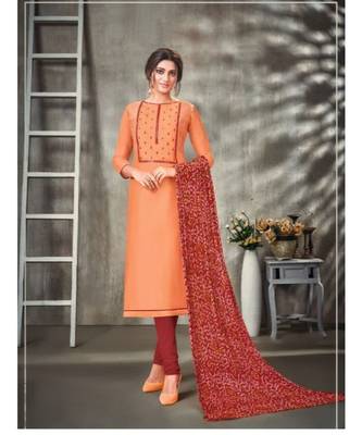 Off Peach Embroidery Modal silk unstitch straight fit churidar suits salwar suits 1