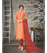 Off Peach Embroidery Modal silk unstitch straight fit churidar suits salwar suits