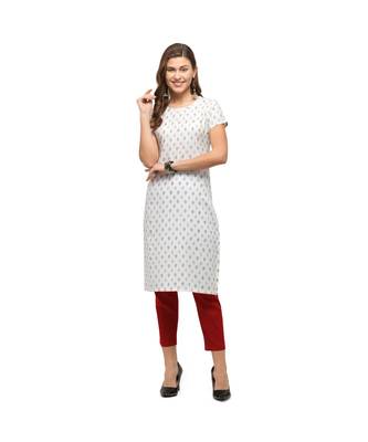 white Rayon Short Sleeves Printed Womens kurti 1