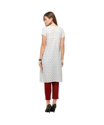 white Rayon Short Sleeves Printed Womens kurti 3