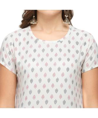 white Rayon Short Sleeves Printed Womens kurti 4