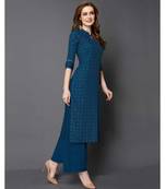 Blue Rayon 3/4 Sleeves Checked Womens kurti