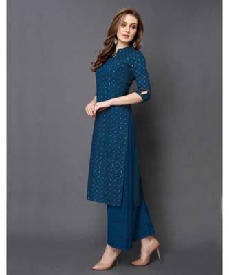 Blue Rayon 3/4 Sleeves Checked Womens kurti 2