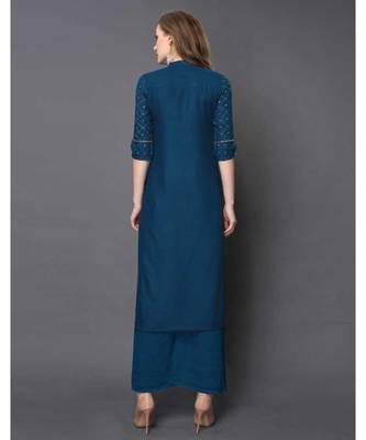 Blue Rayon 3/4 Sleeves Checked Womens kurti 5