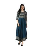 Blue Rayon 3/4 Sleeves Printed Womens kurti