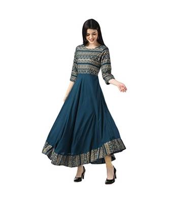 Blue Rayon 3/4 Sleeves Printed Womens kurti 2
