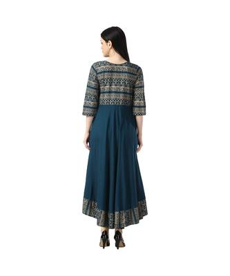 Blue Rayon 3/4 Sleeves Printed Womens kurti 3