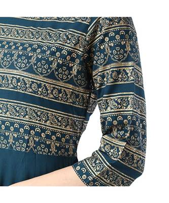 Blue Rayon 3/4 Sleeves Printed Womens kurti 4