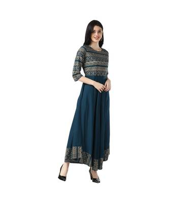 Blue Rayon 3/4 Sleeves Printed Womens kurti 6