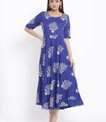 DAAVI Womens Rayon Floral Print Flared Long Gown (Blue)