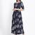 DAAVI Womens Rayon Floral Print Flared Long Gown (Navy Blue)