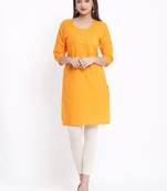 DAAVI Womens Cotton Embroidered Straight Kurta (Orange)