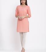 DAAVI Womens Cotton Embroidered Straight Kurta (Peach)