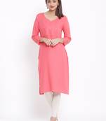 DAAVI Womens Rayon Embroidered Straight Kurta (Peach)