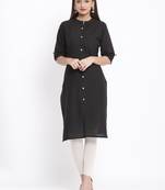 DAAVI Womens Cotton Solid Straight Kurta (Black)