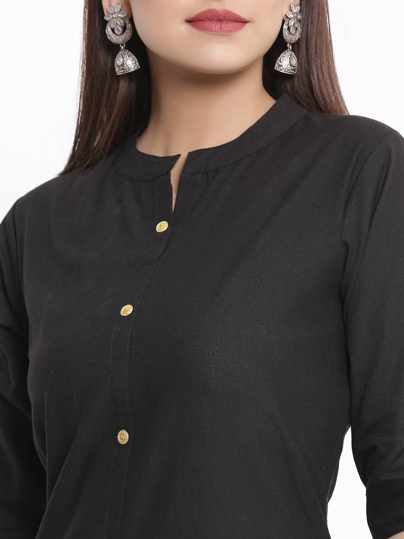 DAAVI Womens Cotton Solid Straight Kurta (Black)