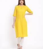 DAAVI Womens Cotton Solid Straight Kurta (Mustard)
