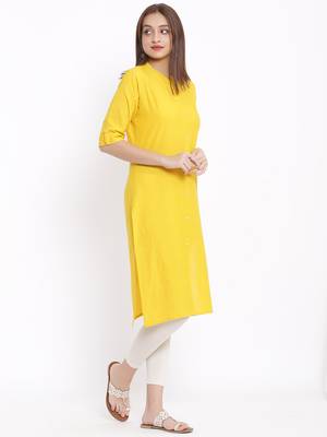 DAAVI Womens Cotton Solid Straight Kurta (Mustard) 3