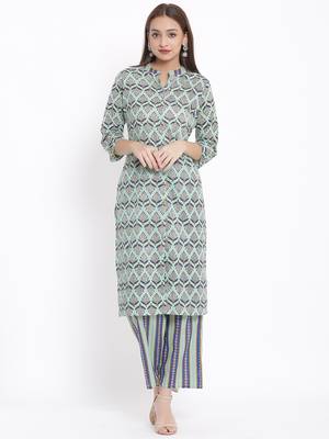DAAVI Womens Cotton Cambric Printed Straight Kurta Palazzo Set (Multi Color) 1