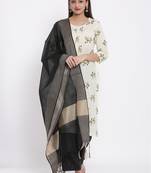 DAAVI Womens Cotton Printed Straight Kurta Palazzo Dupatta Set (Off White)