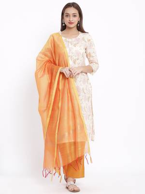 DAAVI Womens Cotton Printed Straight Kurta Palazzo Dupatta Set (Off White) 1