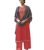 Coral embroidered tussar silk salwar