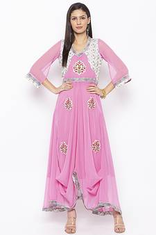Baby-pink embroidered georgette salwar