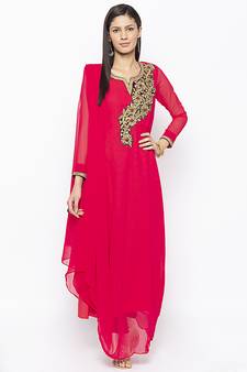 Pink embroidered georgette salwar