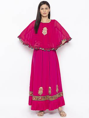 Pink embroidered crepe salwar 1