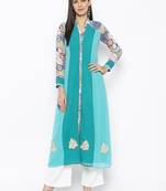 Green embroidered georgette salwar