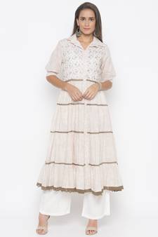 Cream embroidered cotton salwar