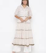 Cream embroidered cotton salwar