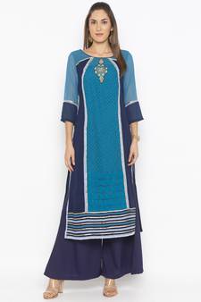 Dark-blue embroidered georgette salwar